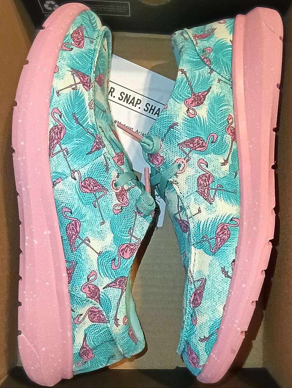 Ariat Flamingo Print Slip-On Flats in Teal & Pink Sz 10